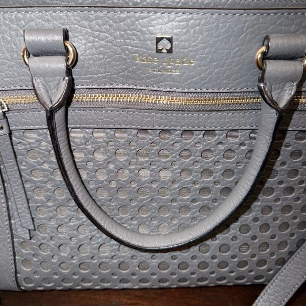 Kate Spade Charcoal Gray Romy Perri Lane Leather Perforated Satchel Crossbody - Picture 2 of 13